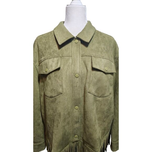 Canyon Retreat olive green faux suede south western fringe tassels jacket size M - Picture 2 of 10